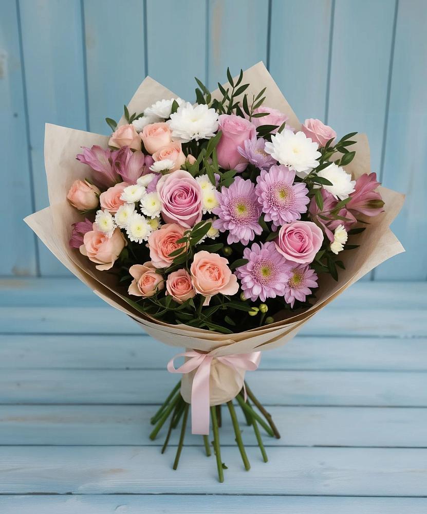 Букет цветов из: Хризантемы, Розы и Альстромерии в Гулькевичах