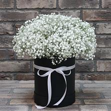 Цветочная композиция из Гипсофила в шляпной коробке в Гулькевичах
